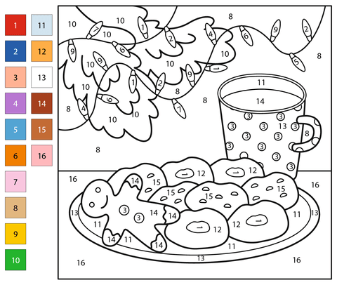 Christmas cookie color by number free printable coloring pages