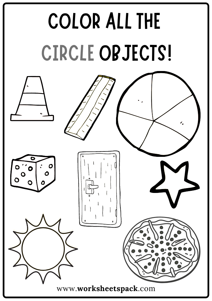 Color all the circle worksheet circle shape activity sheets free printable for kids