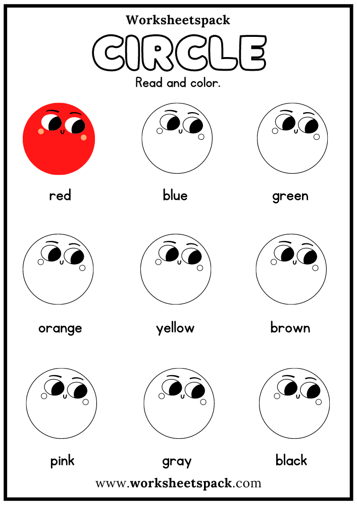 Free circle shape activity sheets color circles by word