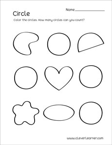 Circle shape activity sheets for preschool children