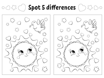 Premium vector find five differences coloring page for kids activity worksheet for children