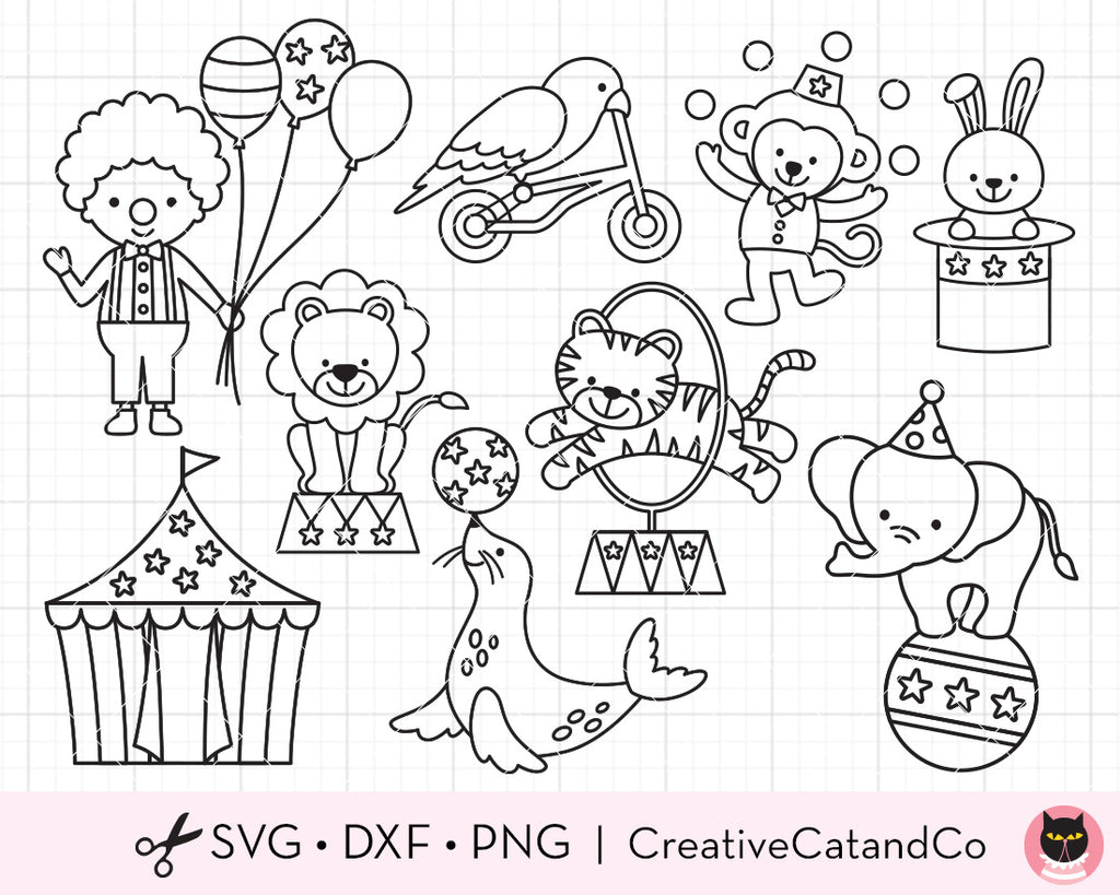 Outline circus animals for kid coloring svg files