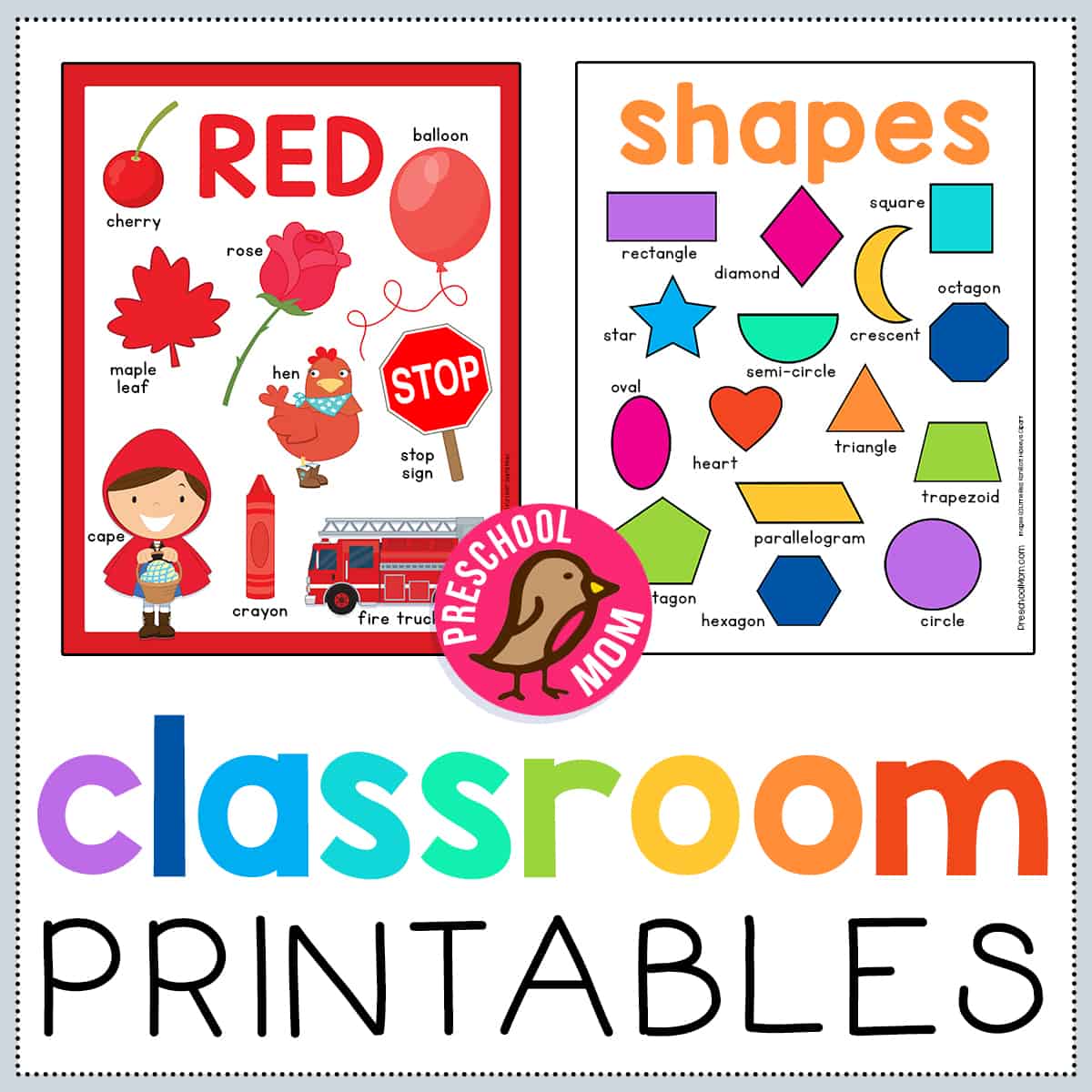 Preschool classroom printables
