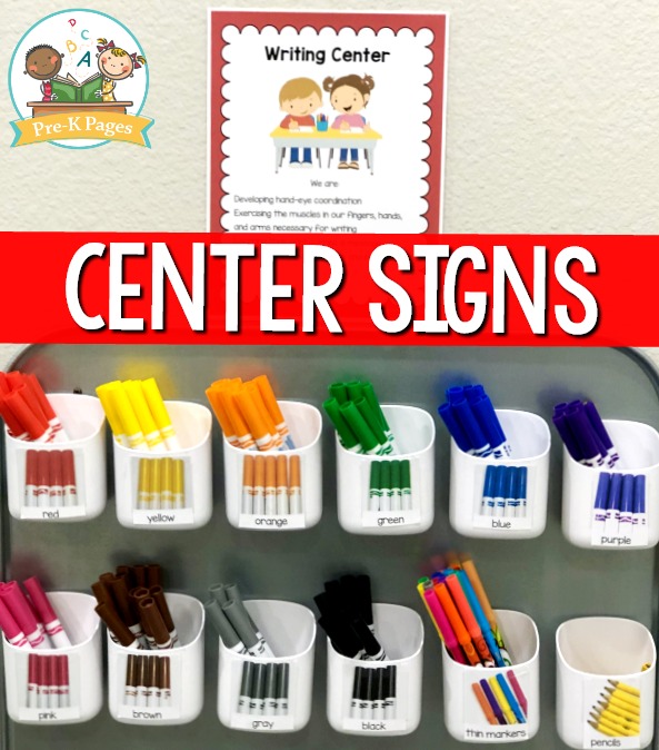 Editable center signs for preschool pre