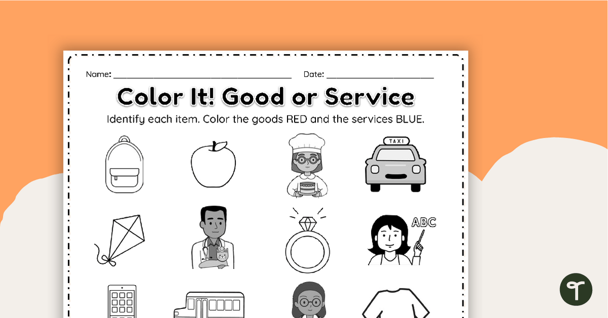 Color it good or service worksheet teach starter