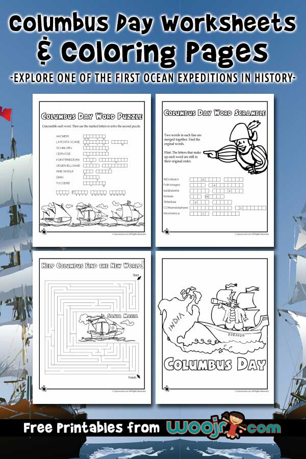 Columbus day worksheets and coloring pages for kids woo jr kids activities childrens publishing