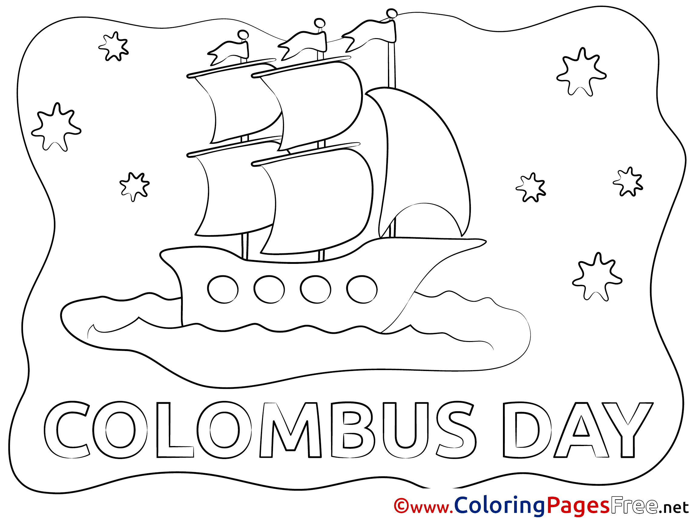 Columbus day children sea ship download colouring page