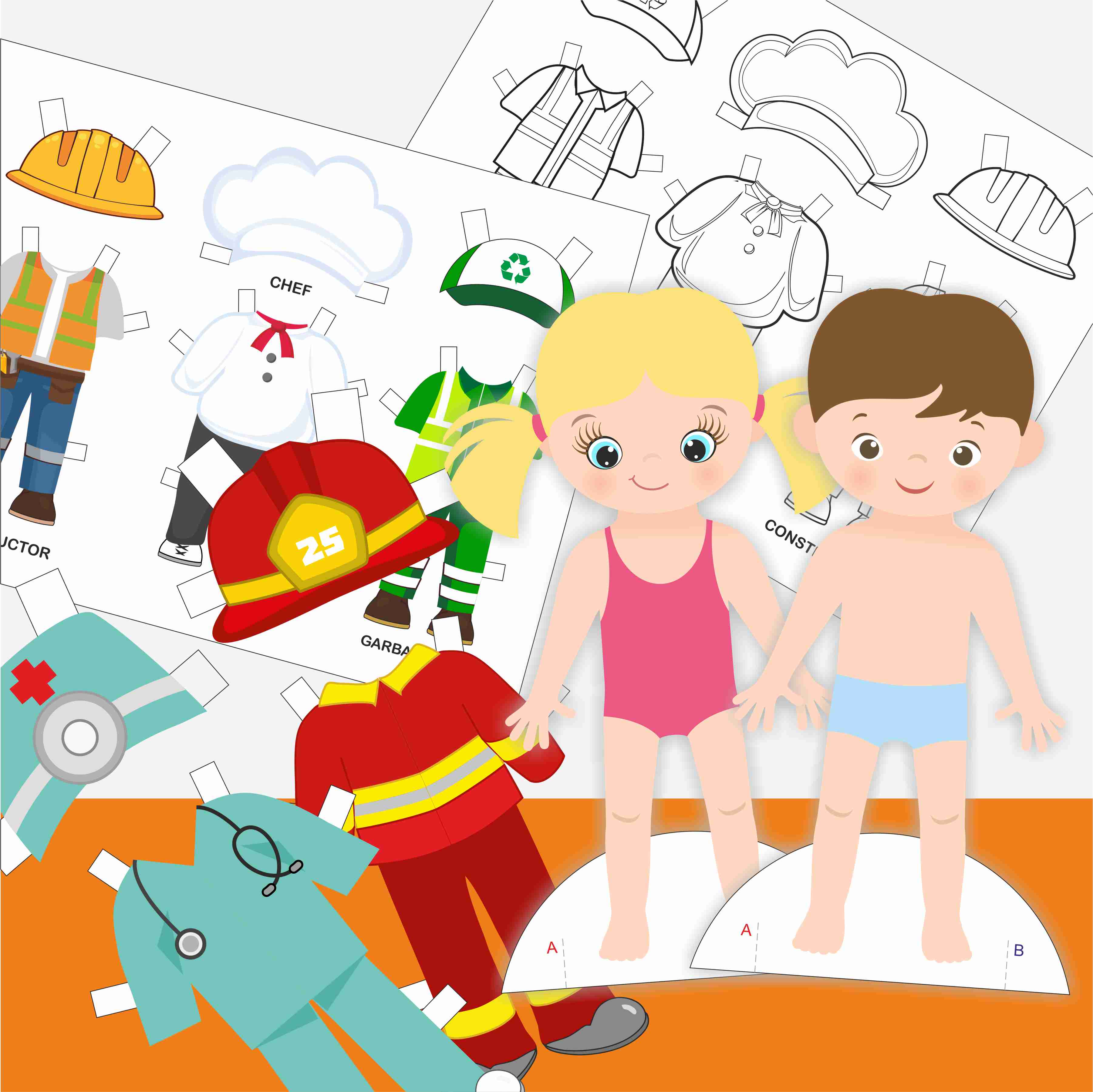 Munity helpers occupation printable paper dolls color