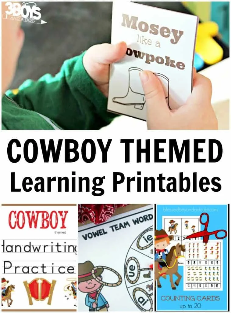 Cowboy themed learning printables