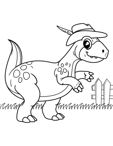 Dinosaur wearing cowboy hat coloring page free printable coloring pages