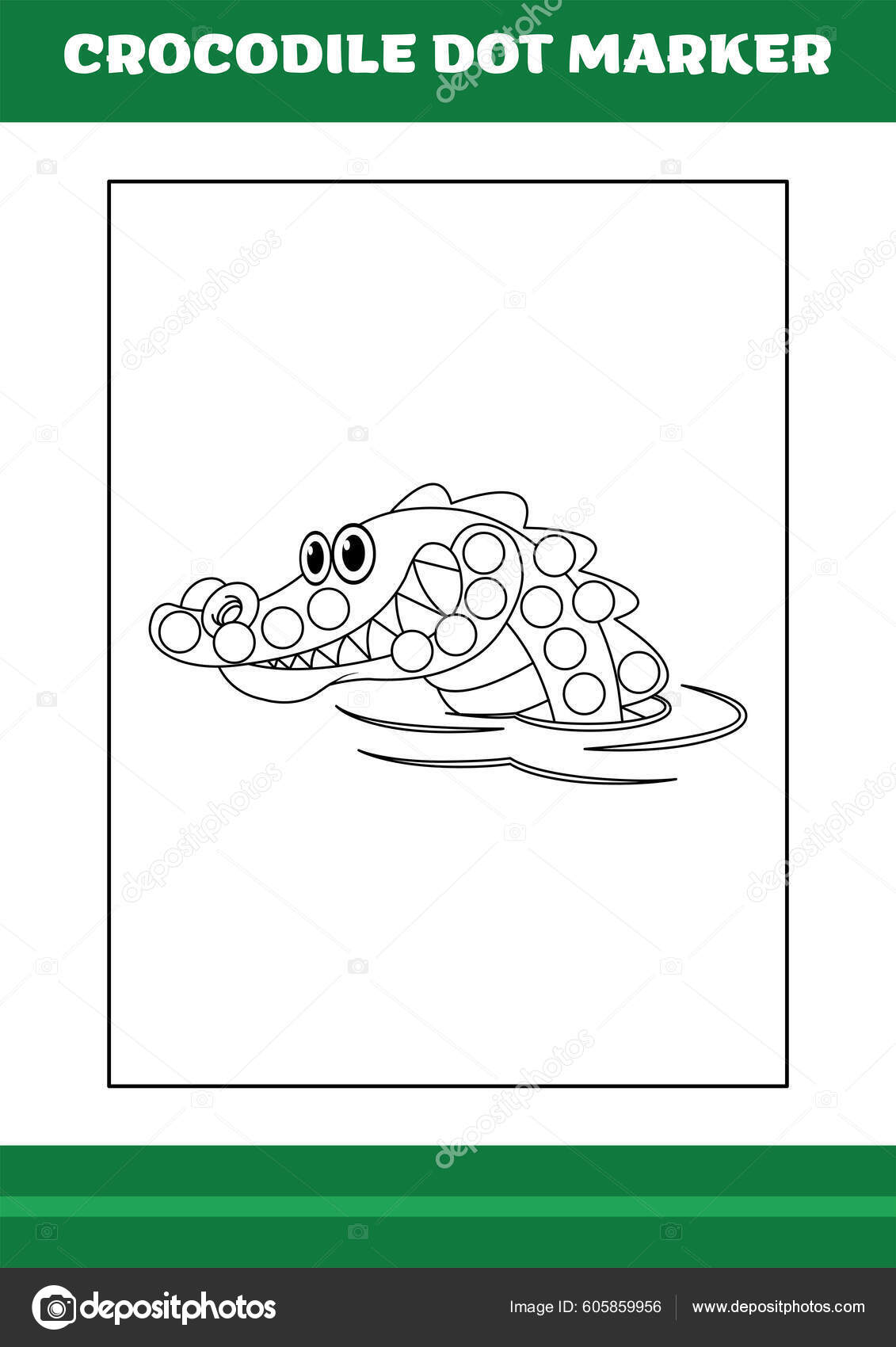 Education dot marker children crocodile dot marker coloring page kids stock vector by nipunkundu