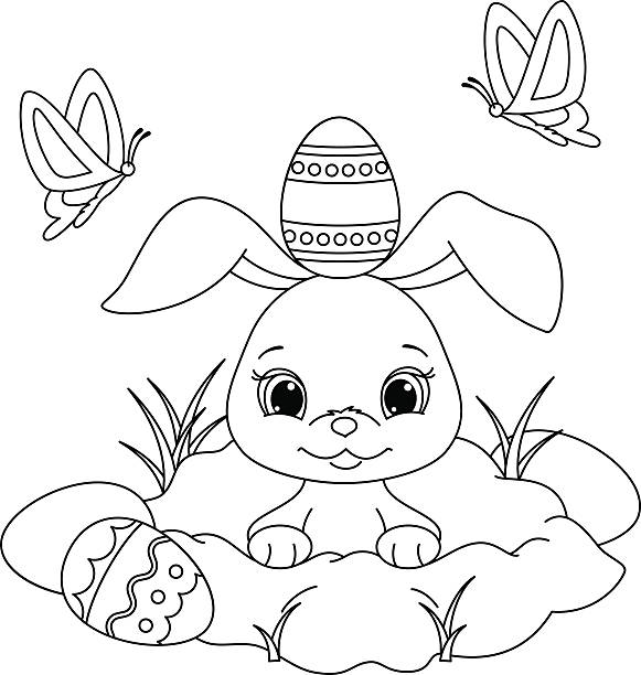 Easter bunny coloring page stock illustration