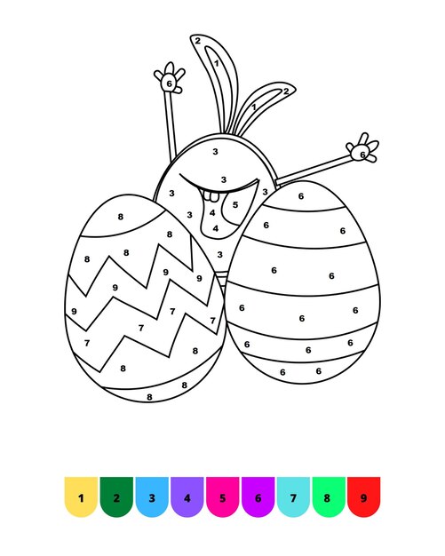 Premium vector color by number easter coloring page for kids easter coloring book pages easter color by number