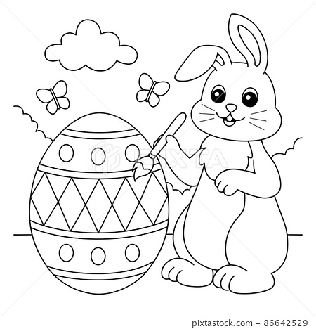 Rabiit painting easter egg coloring page for kids