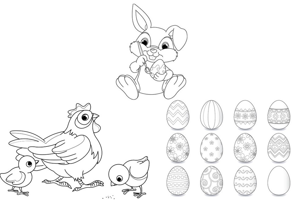 Bunny egg and chicks easter colouring sheets for kids