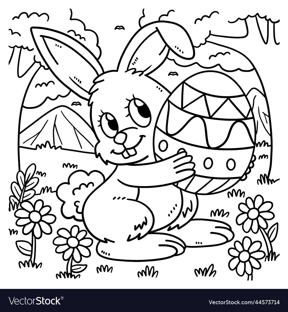 Bunny carrying easter egg coloring page for kids vector image