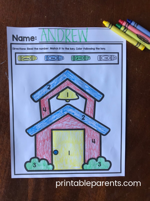 Preschool easy color by number