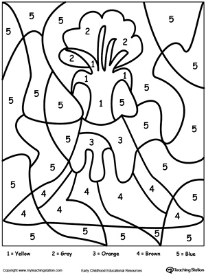 Kindergarten color by number printable worksheets