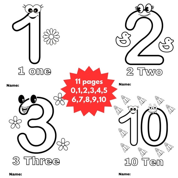 Printable coloring numbers pages for kids homeschool kids coloring book pages easy coloring simple activities kid party digital download