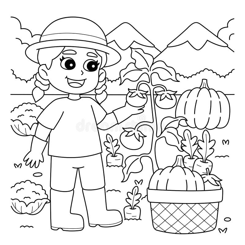 Kids planting coloring page stock illustrations â kids planting coloring page stock illustrations vectors clipart