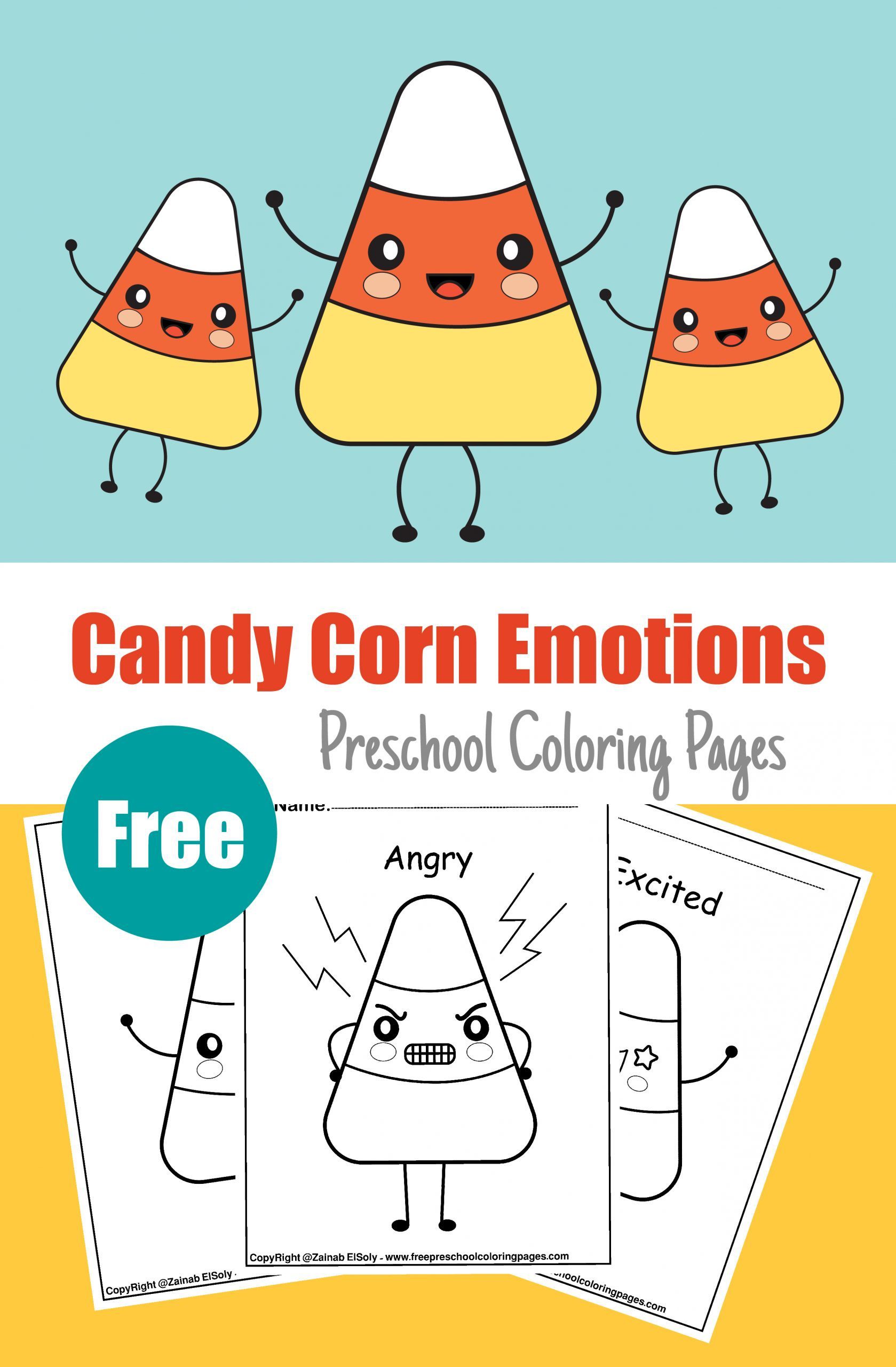 Candy corn cute kawaii cartoon emotions for kids free coloring pages