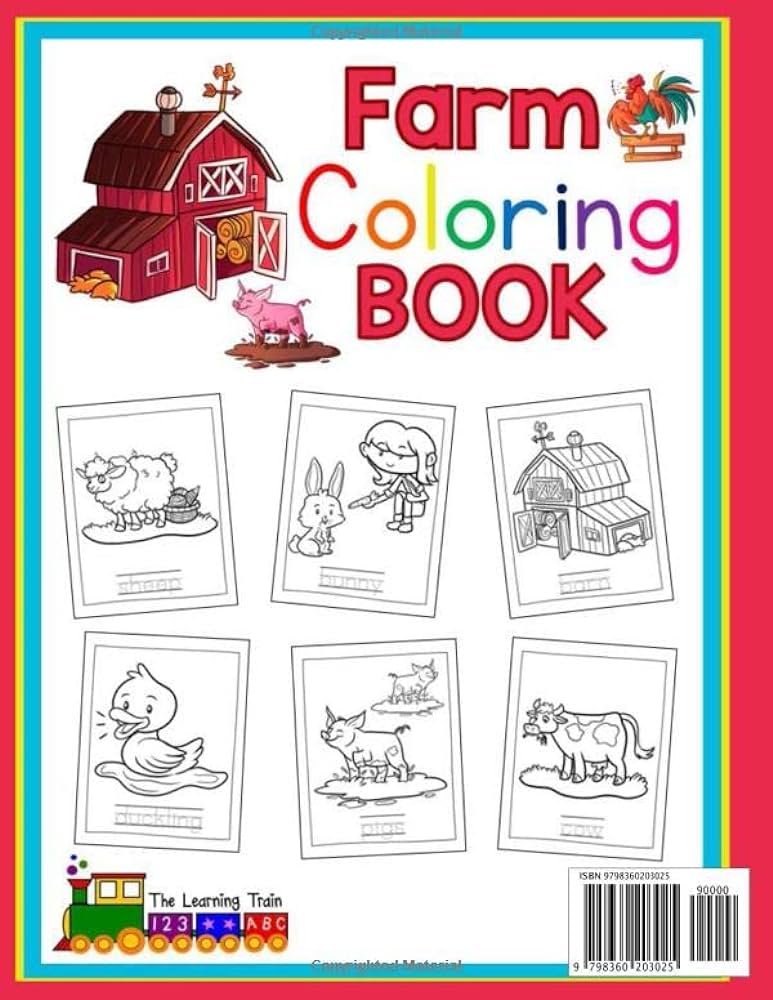 Farm coloring book farm animals coloring book for toddlers preschool and kids the learning train books