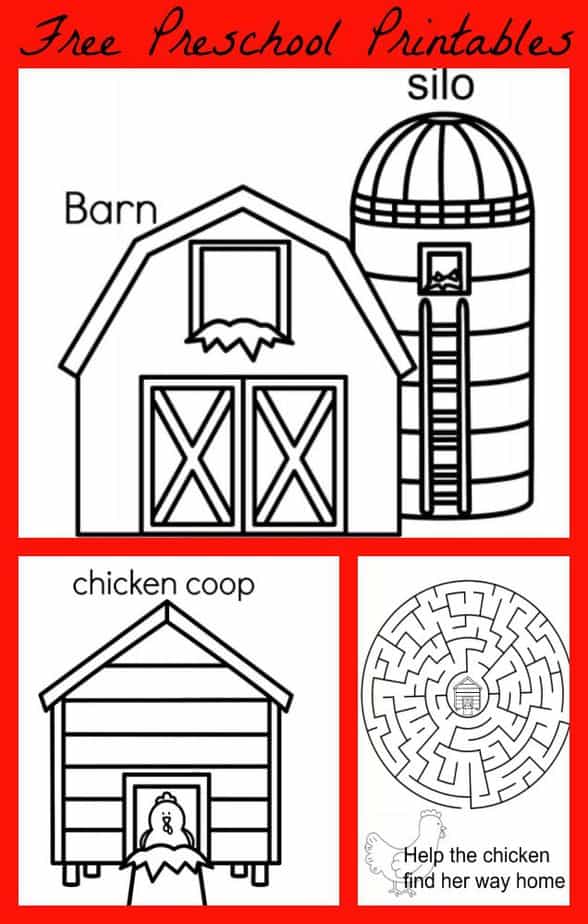 Preschool farm coloring pages and activities printable book