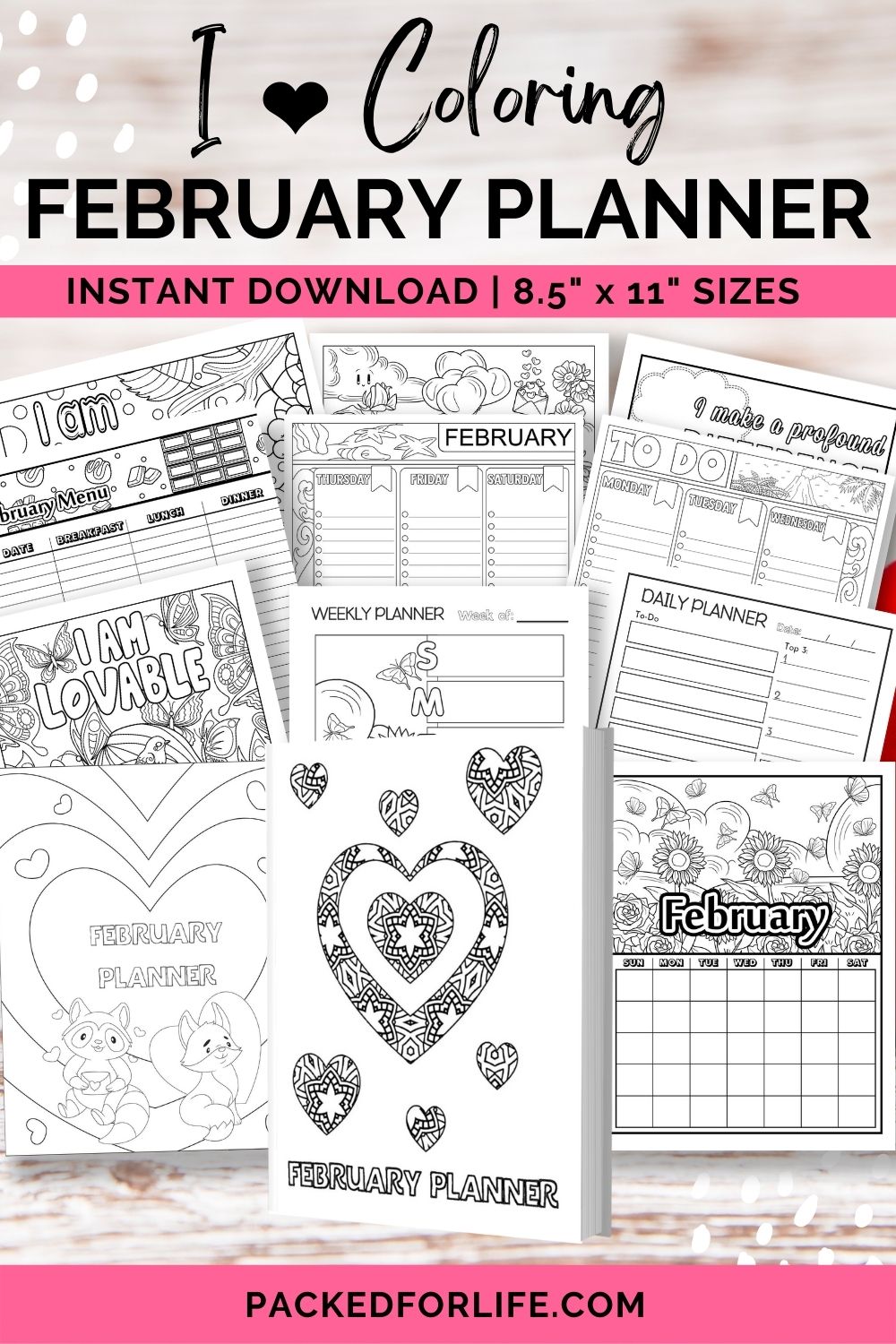 I love coloring february planner undated â packed for life