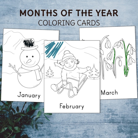 Months of the year cards for coloring preschool and kindergarten printable coloring pages