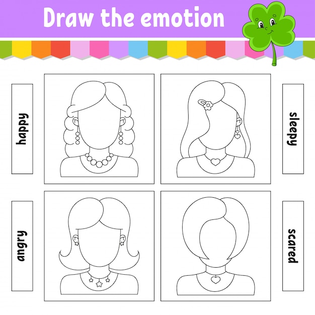 Premium vector draw the emotion worksheet plete the face coloring book for kids cheerful character