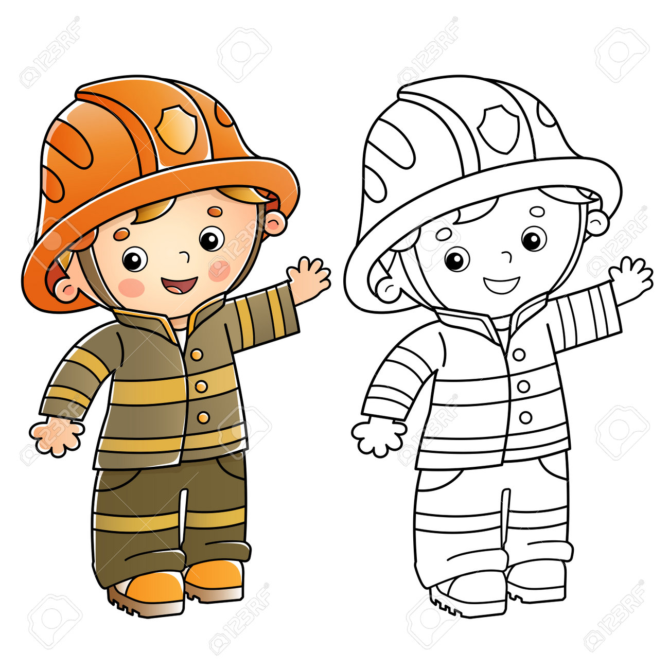 Coloring page outline of cartoon fireman or firefighter profession coloring book for kids royalty free svg cliparts vectors and stock illustration image