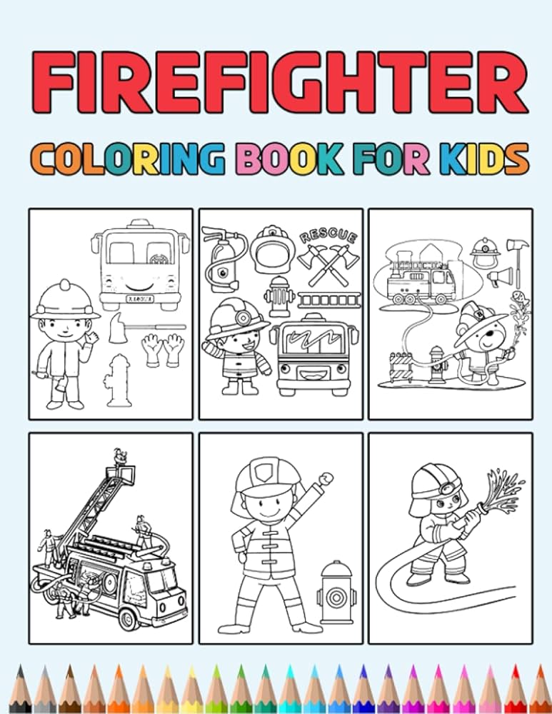 Firefighter coloring book for kids easy designs to color fun colouring activity workbook for little children boys girls pre k kindergarten preschool cute gift books or fire trucks