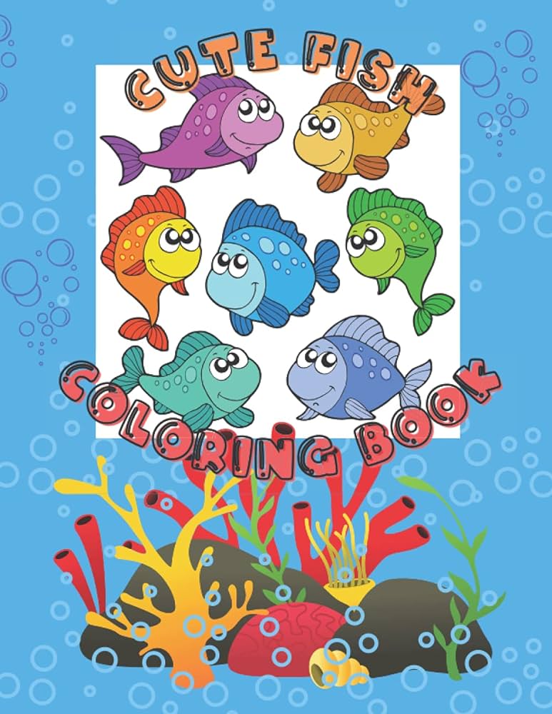 Cute fish coloring book awesome coloring pages with a collection of cute and funny fish no ink bleed suitable for kids ages