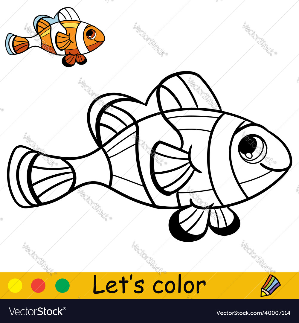 Tropical clown fish coloring book for preschool vector image