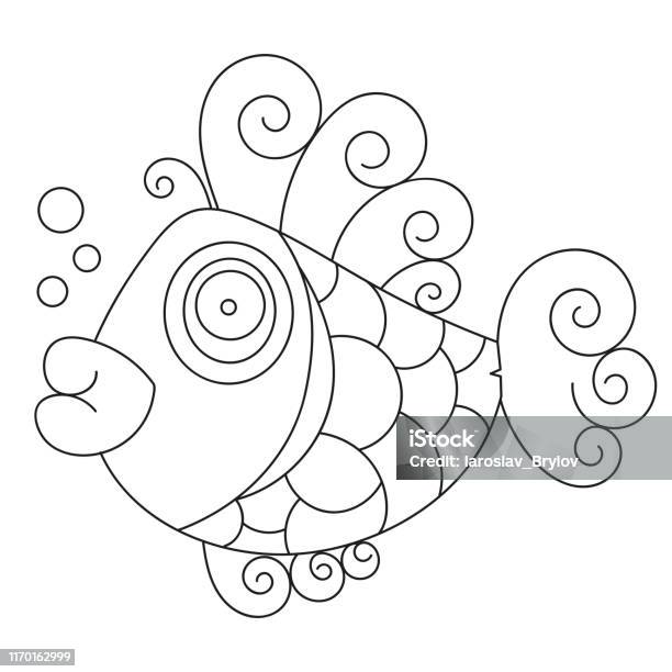 Coloring book page for preschool children fish stock illustration