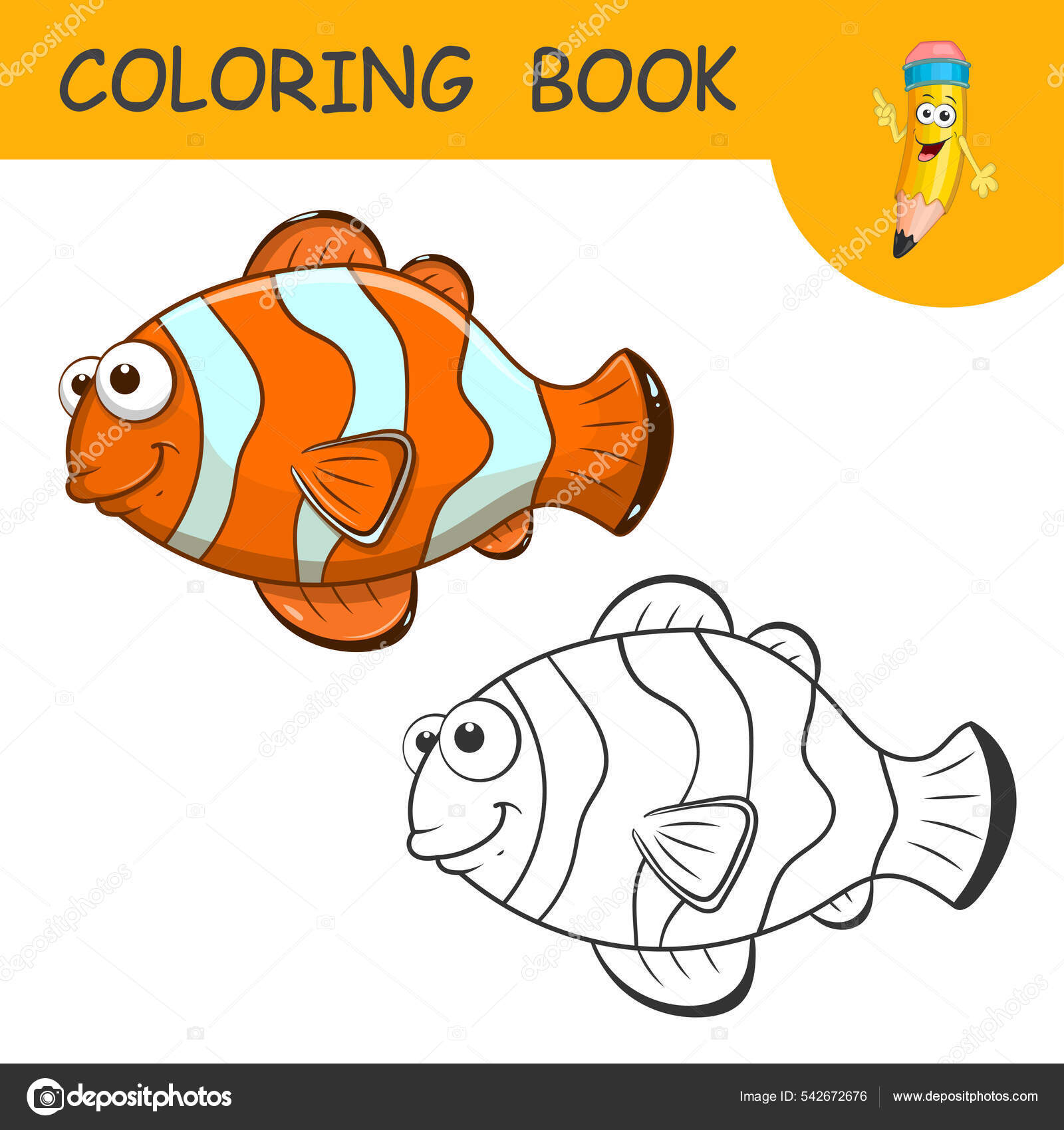 Clown fish coloring book page cartoon funny sea fish kids stock vector by kidland
