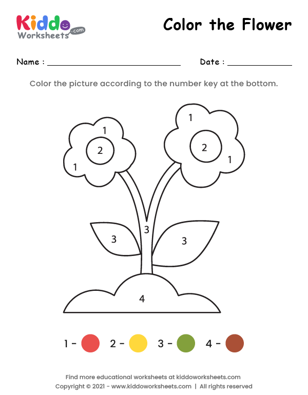 Free printable color the flower worksheet