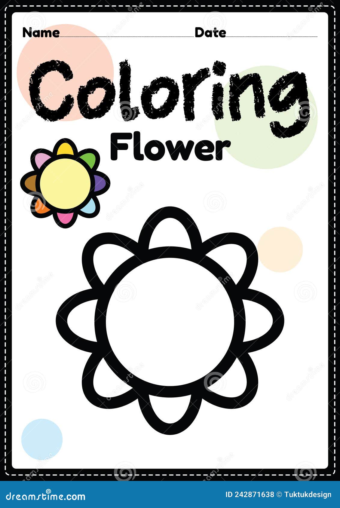 Flower coloring page picture worksheet for preschool kindergarten stock illustration