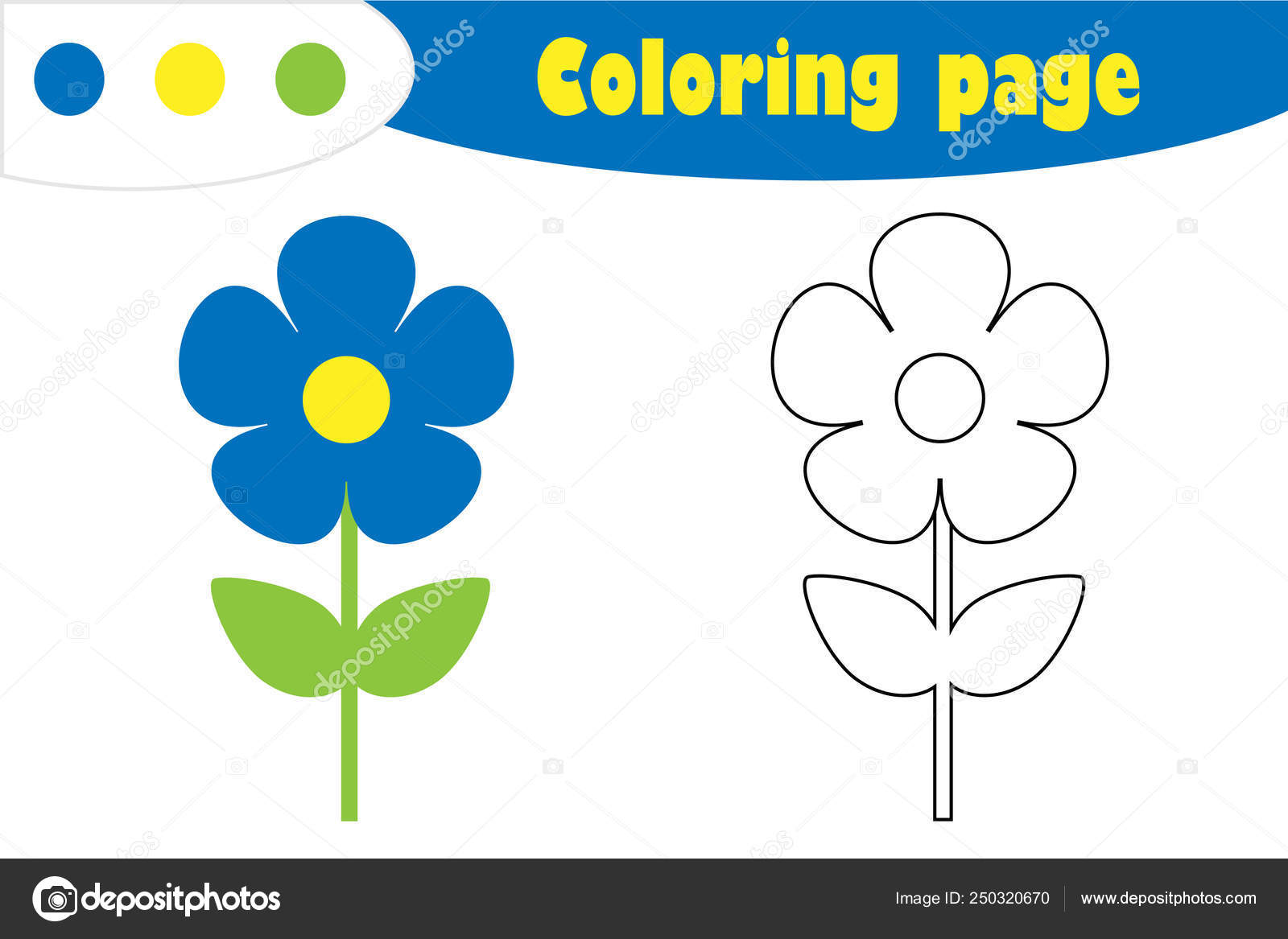 Blue flower in cartoon style coloring page spring education paper game for the development of children kids preschool activity printable worksheet vector illustration stock vector by olyabymailru
