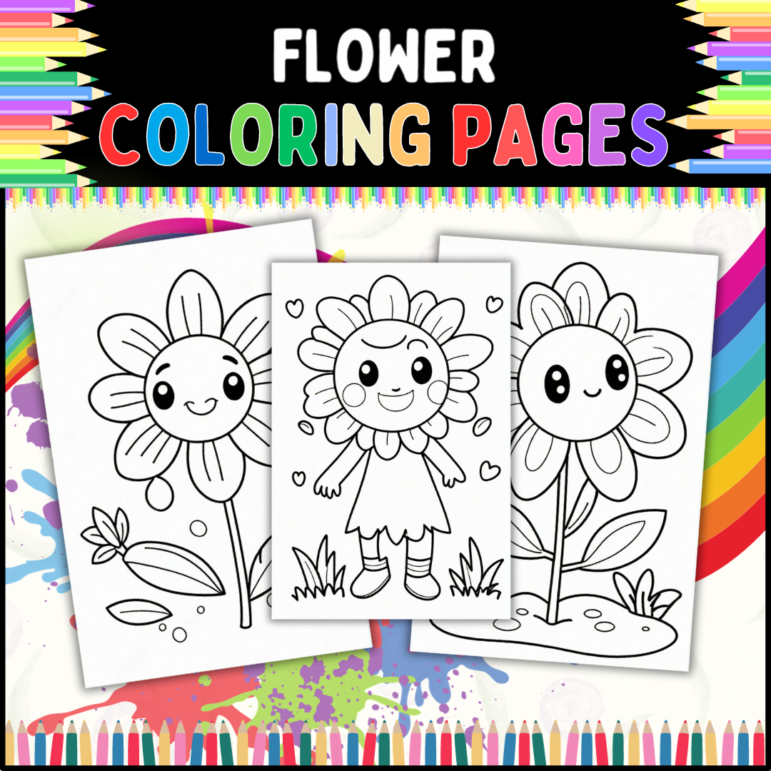 Flower coloring pages for homeschool classroom and preschool to grades