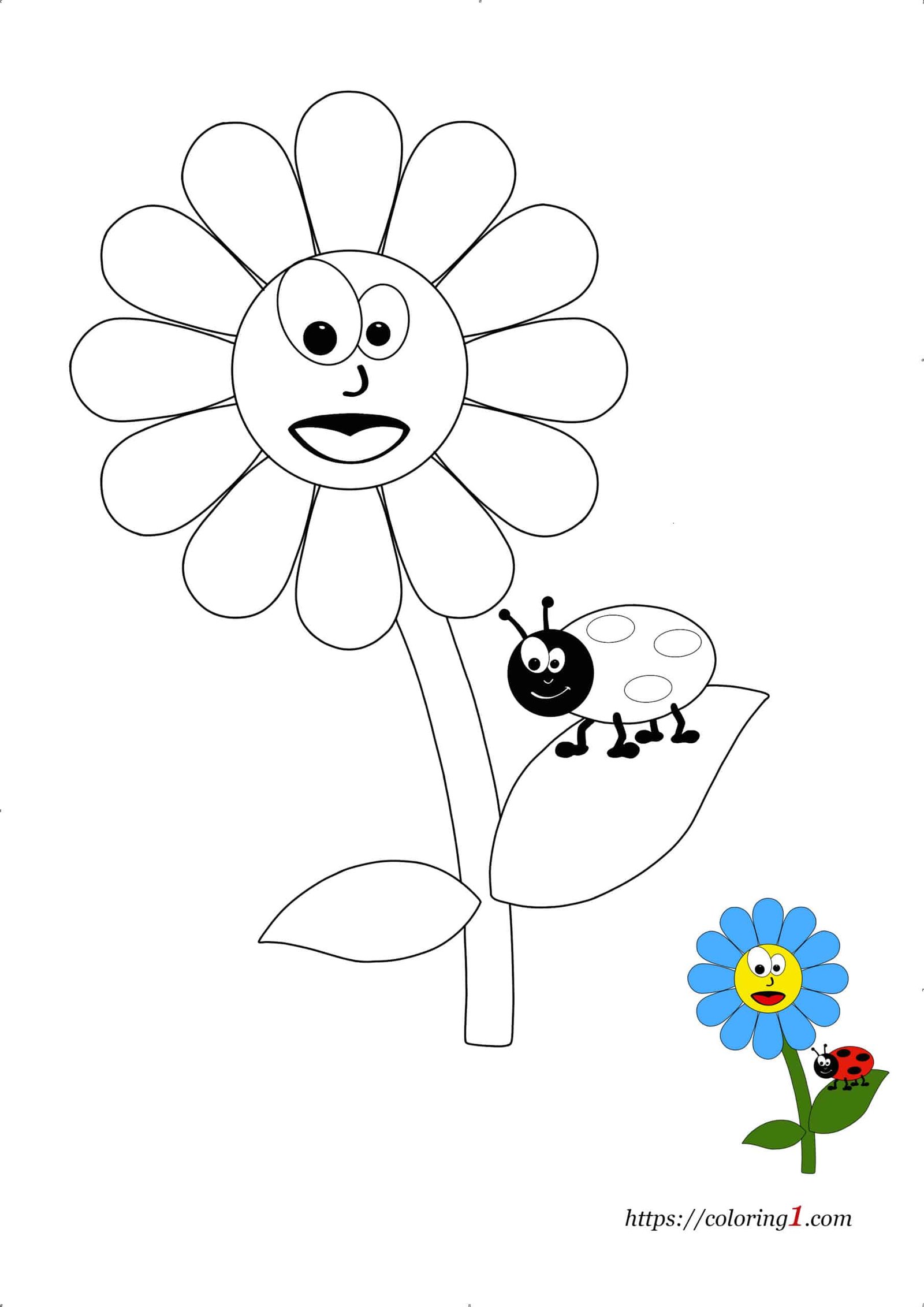 Flower and ladybug preschool coloring pages