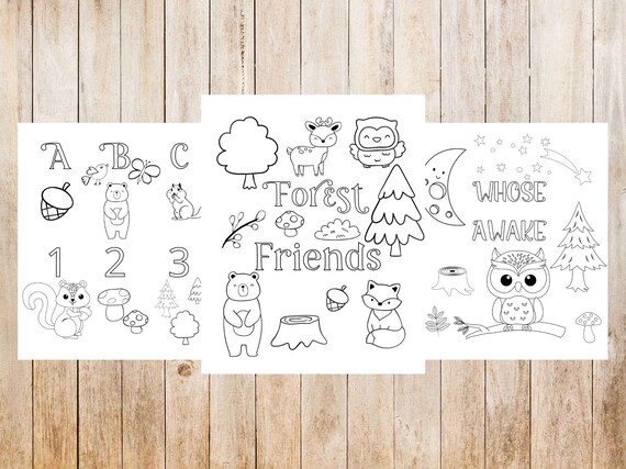 Printable coloring pages woodland animals forest friends preschool activity instant download