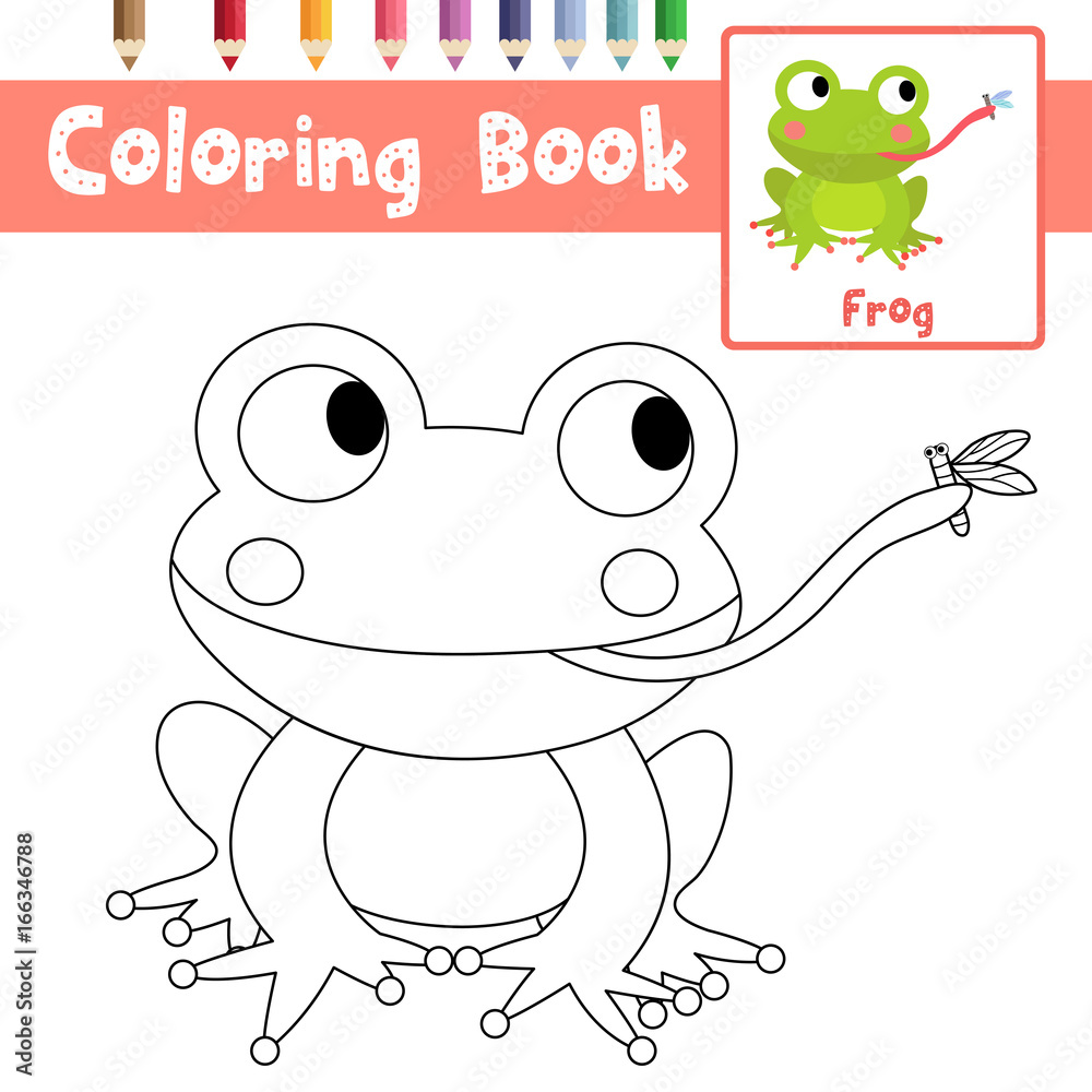 Coloring page of frog eating fly animals for preschool kids activity educational worksheet vector illustration vector