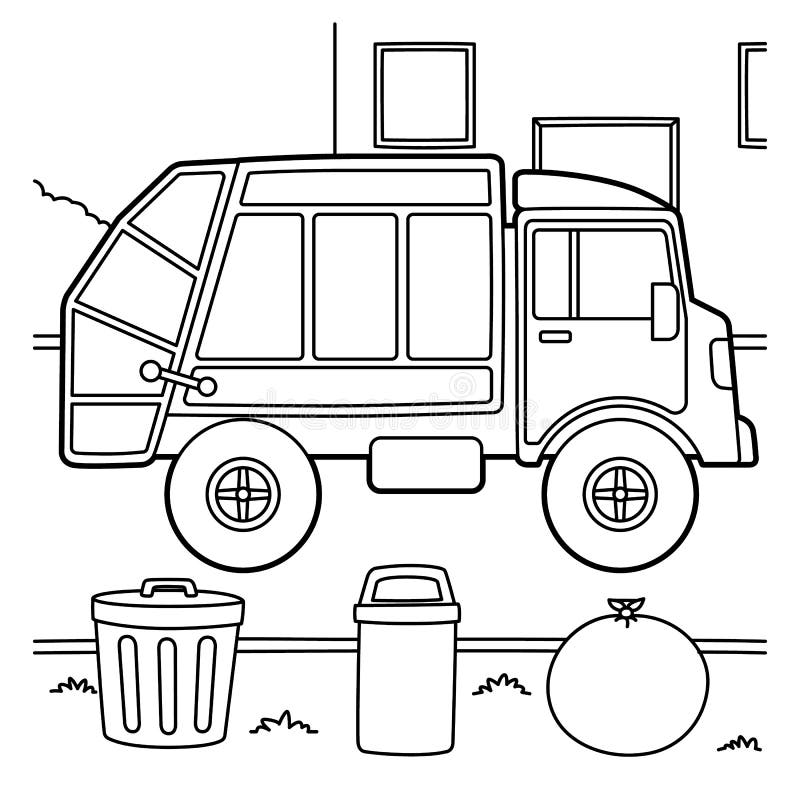 Garbage truck coloring page stock illustration