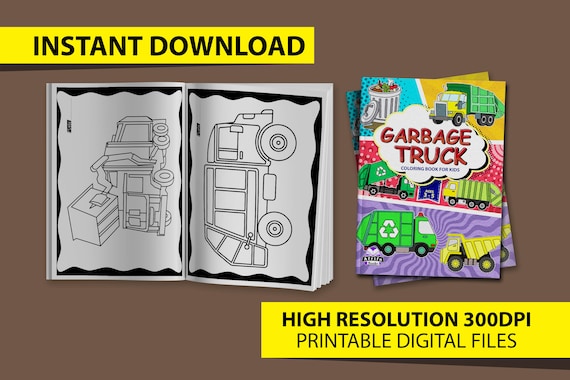 Garbage truck coloring book for kids ages