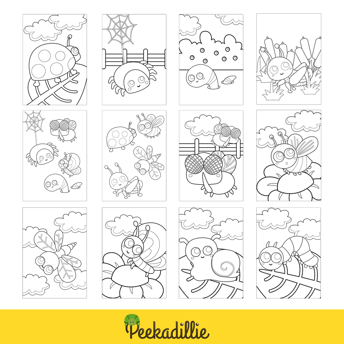 Cute insects animals garden coloring pages for kids and adult