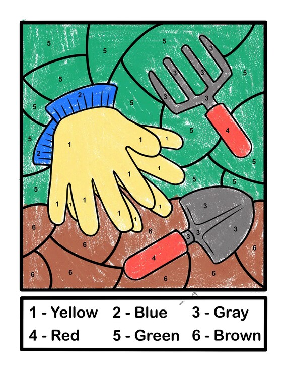 Garden color by number classroom activity homeschool elementary preschool kindergarten spring activity page spring break coloring sheet