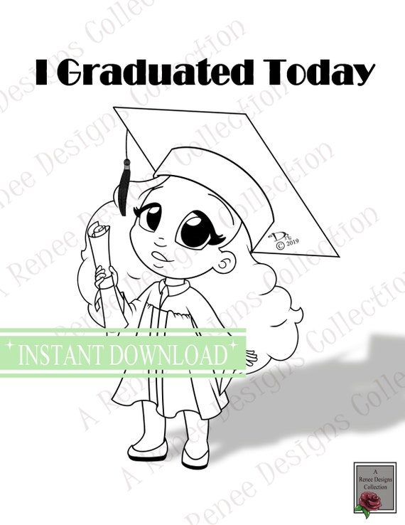 African american girl graduation printable coloring sheet black kids graduation black children cartoon art graduation coloring page