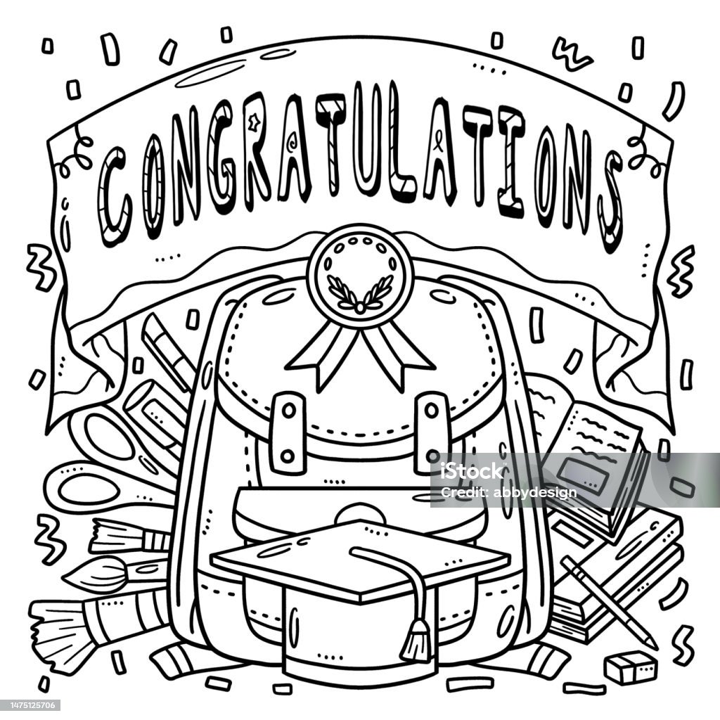 Graduation day greeting coloring page for kids stock illustration