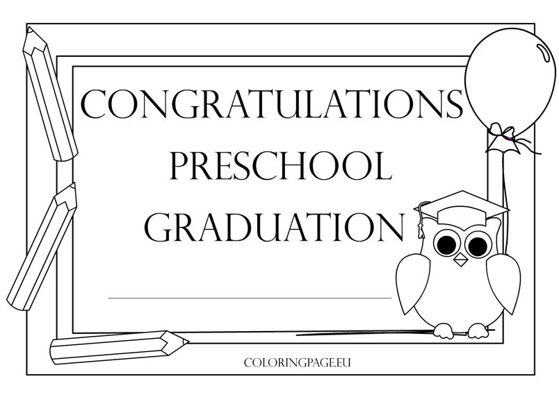 Preschool graduation certificate coloring page